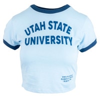 Women's utah state university light blue ringer crop t-shirt
